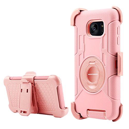 Galaxy S7 Edge Holster Case, BENTOBEN Hybrid Dual Layer Combo Armor Heavy Duty Rugged Protective S7 Edge Case with Built-in Rotating Kickstand Swivel Belt Clip Holster for Galaxy S7 Edge (Rose Gold)