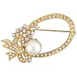 Gold Tone Acrylic Pearl Studded Wreath Brooch Pin