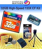 Transcend 32GB 133X CF Card Starter Kit. Kit Includes Transcend 32GB High-Speed 133X CF card, Tabletop bendable Wire Tripod, Multi-Card USB Reader/Writer, LCD Protection Film Kit, Lens cleaning Kit and Memory Card wallet.