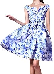 Sexy V-neck Short Polyester Floral Print  Flared-Skirt Cap Sleeves  Dress With a Bow(s)