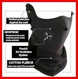 Black Neoprene Winter Snowboard Ski Half Face Mask Soft Cotton Fleece Neck Ear Warmer Protection Vented Fitted Velcro Adjustable Close Biker Motorcycle Facemask