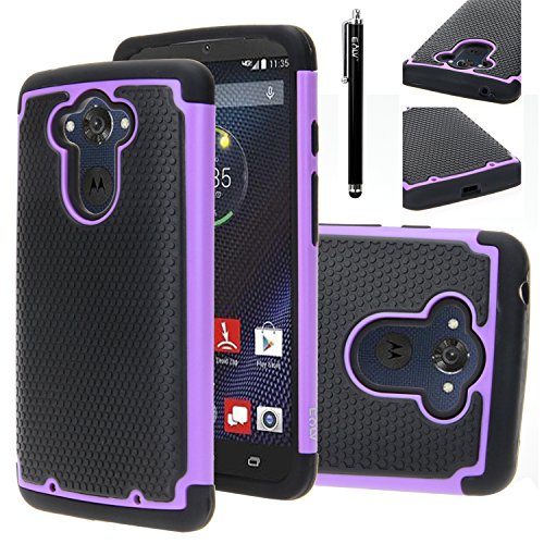 Droid Turbo Case, Moto Droid Turbo Case, E LV Droid Turbo Case Cover - Dual Layer Hybrid Armor Defender Protective Case Cover for Motorola Moto Droid Turbo XT 1254 with 1 Stylus - PURPLE