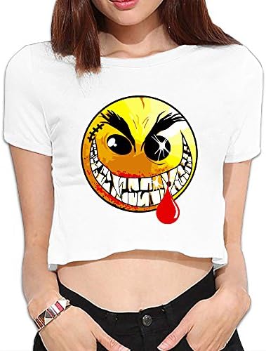 Evil Smail Face Woman's Screen-Print Batwing Crop Top