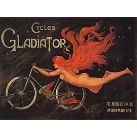 FRANCE BICYCLE CYCLES GLADIATOR FLYING BIKE WOMAN SMALL VINTAGE POSTER REPRO