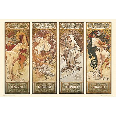 Alphonse Mucha (Four Seasons) Art Poster Print - 36x24