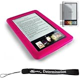Kroo Skin Case For Barnes & Noble Nook E-Reader (Pink, Magenta, Hot Pink) + Includes a 4-Inch eBigvalue Determination Hand Strap + Full set of Screen Guard Protector for your Nook