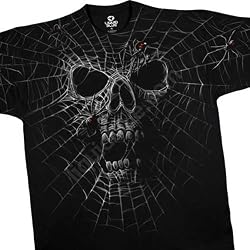 Web Skull T-Shirt, Black Widow SKull Liquid Blue Full Shirt Designs