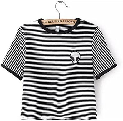 Shangyun Fashion Alien Women T Shirts (M, Stripe)