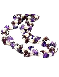 Candygem 2 Row Amethyst & Garnet 19 Inch Chip Necklace with White Freshwater Cultured Pearls From Nicolette Bermans Love of Nature Collection.