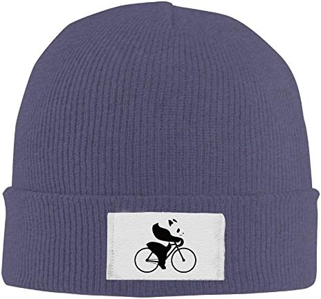 Winter Panda On Bike Beanie Boy Navy Elastic Rib Knit
