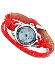 New Ladies Woman Elegant Candy Leather Strap Quartz Bracelet Wrist Watch Red