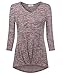 DEARCASE Women's 3/4 Sleeve V-Neck Pleated Fit High Low Hem Long Tunic Top