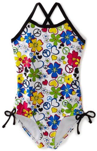 Kanu Surf Girls 2-6X Love Me 1 Piece Swimsuit, White/Multi, 3T