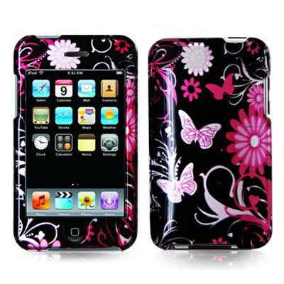 Pink Butterfly Flowers 2D Design Crystal Hard Skin Case Cover for Ipod Touch 2nd and 3rd Generation 2g 3g 2 3 8gb 16gb 32gb 64gb by Electromaster