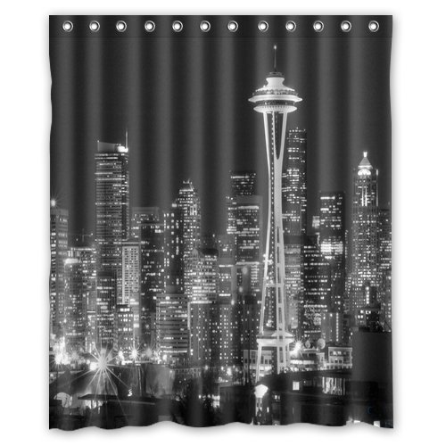 Shower+Curtain Unique and Generic Shower Seattle Black and White City Skyline Curtain Waterproof Fabric Polyester Bath Curtain 60"(w) x 72"(h) Inches-Bathroom Decor