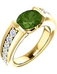 14K Yellow Gold 9.00x7.00mm Oval Cut Green Tourmaline and Diamond Ring -- LIFETIME WARRANTY
