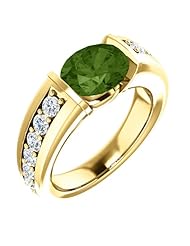 10K Yellow Gold 9.00x7.00mm Oval Cut Green Tourmaline and Diamond Ring -- LIFETIME WARRANTY