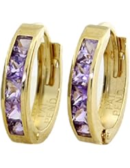Genuine Princess Amethysts 14k Gold Hoop Huggie Earrings