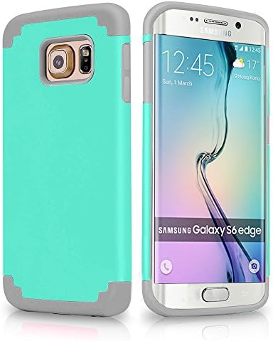 S6 Edge Case, Galaxy S6 Edge Case, BENTOBEN Hard Plastic Shell and Silicone 2 In 1 Dual Layer Hybrid Shock Absorption Impack Resistance Case Cover for Samsung Galaxy S6 Edge, Mint Green&Gray