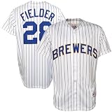 MLB Men's Milwaukee Brewers Prince Fielder White/Ryl Pinstrp Short Sleeve 6 Button Synthetic Replica Baseball Jersey Spring 2011  (White/Ryl Pinstrp, XX-Large)