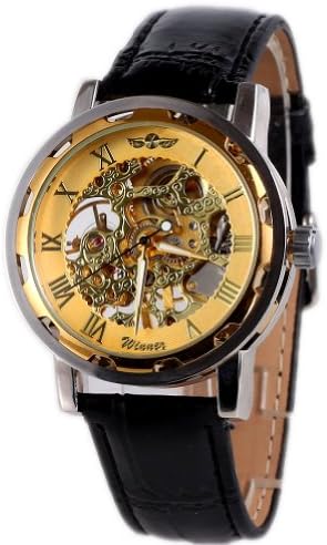 Xioroinmj Classic Automatic Mechanical Men Wristwatch Skeleton Steampunk Golden