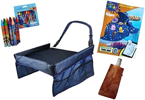 Finding Dory Activity Portable Kids Travel Tray Bundle for Play Games Snacks &amp; Coloring | Featuring Disney Color and Play App Compatible Coloring Book | 12 Crayons | BPA Free Collapsible Water