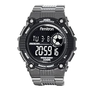Armitron Men's 408218GRY Chronograph Black and Gray Resin Digital Sport Watch Sport Watch, Watch