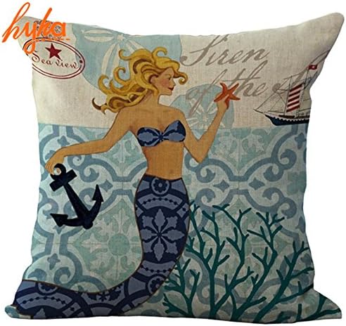 FairyPark Cushion Mermaid Ocean World Octopu Starfish Cotton Linen Cushion Sea Aquarium Home Decorative Pillows Cojines Throw Pillow Perfect Pillow Cover