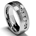8MM Matte Finish Stainless Steel Ring Wedding Band with CZ sizes 8 to 12