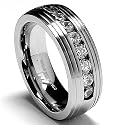 8MM Matte Finish Stainless Steel Ring Wedding Band with CZ sizes 7 to 12