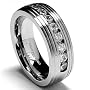 8MM Matte Finish Stainless Steel Ring Wedding Band with CZ sizes 8 to 12