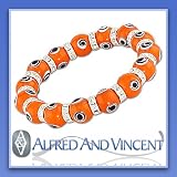 Evil Eye Murano Glass Judaica Hamsa Charm Stretch Bracelet - Orange