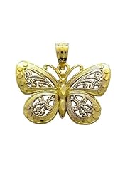 14k Real Yellow White Gold Butterfly Charm Pendant