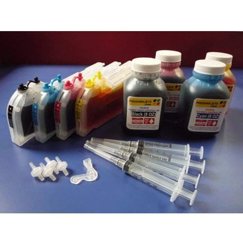 Compatible Brother LC-51bk LC-51C LC-51M LC-51Y Ink Cartridges with 8oz Ink Refill kit Combo for MFC-5860CN MFC-665CW MFC-685CW MFC-845CW MFC-885CW