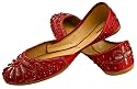 Starlite Ladies Handcrafted Beaded & Diamante Red Leather Khussa Fashion Shoes / Pumps