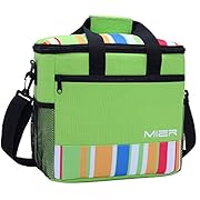MIER 24-can Large Capacity Soft Cooler Tote Insulated Lunch Bag Green Stripe Outdoor Picnic Bag