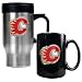 Calgary Flames NHL Stainless Steel Travel Mug & Black Ceramic Mug Set - Primary Logo