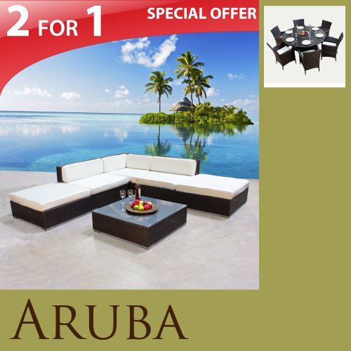 NEW MODERN OUTDOOR WICKER PATIO SECTIONAL & 6 CHAIR DINING LUXURY FURNITURE SET