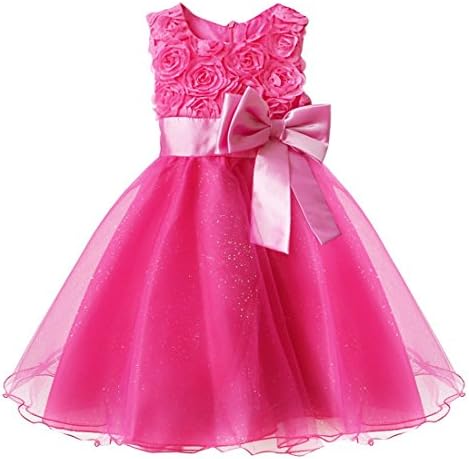 MQA Summer Children Baby Girls 3d Rose Flower Bridesmaid Ball Gown Party Tutu Dress (6 to 12 Months, Hot Pink)