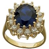 1.40Ct.T.W. Round Brilliant Cut Diamonds, 12mm x 10 mm Oval Shape Blue Sapphire, 14Kt. Yellow Gold. Chatham Created Blue Sapphire & Diamond Ring