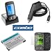 AT&T HTC 8925 Tilt Smartphone Accessory Bundle - 3-In-1 USB Hot Sync Charging Cradle with Spare Battery Charger Slot + Standard Lithium-Ion Battery + Car Charger with Ic Chip + Premium Reusable LCD Screen Guard Protector with Lint Cleaning Cloth By Ikross