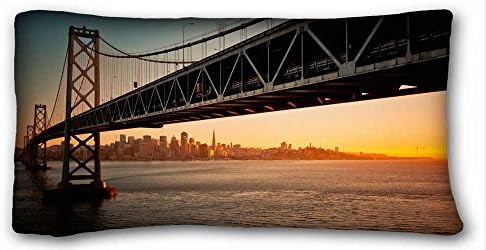 Generic Personalized ( Cities Bay Bridge Sunset ) Pillowcase Cushion Cover Design Standard Size 20x36 inches One Sides suitable for X-Long Twin-bed PC-Yellow-19496