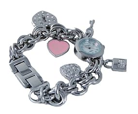 Varsales Women's Crystal Silver-Tone Charm Chain Bracelet Watch #4756S
