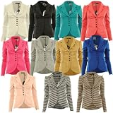 Mardela New Womens 5 Button Front Ponte Bold Shoulder Ladies Blazer Jacket Coat