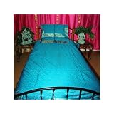 Blue Silk Bedspreads Floral Motif Indian Sari Bedspread