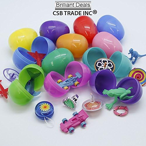 48 Toy Filled Easter Eggs, Eggs Measure 2.3 Inches Filled With Rings, Stickers, And Much More-hinged Together For Easy Assembly - 10 Bright Shiny Colors, Great For School Easter Egg Hunt - 48 Pack