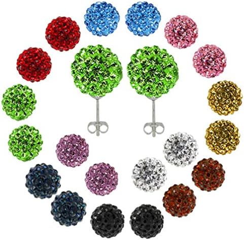 GSG 9 12mm Round Multi-Color Pave Crystal Disco Ball Stud Earrings 1 pair