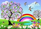 Spring Landscape with Easter Eggs, Ladybugs and a Rainbow - 60
