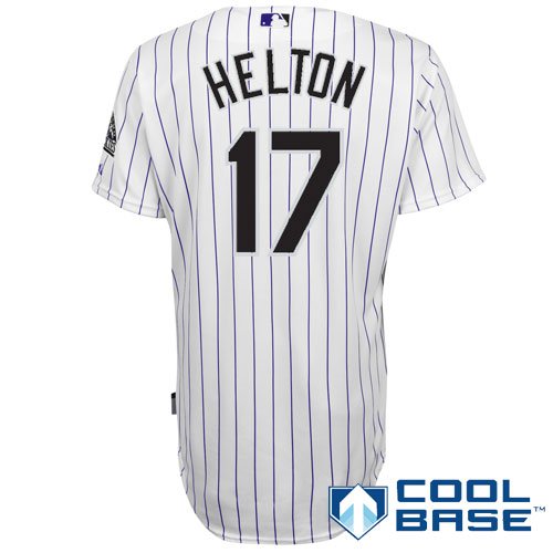 MLB Men's Colorado Rockies Todd Helton Six Button Cool Base Authentic Home Jersey (Wht/Pur Pnstrpes, 40/Medium)