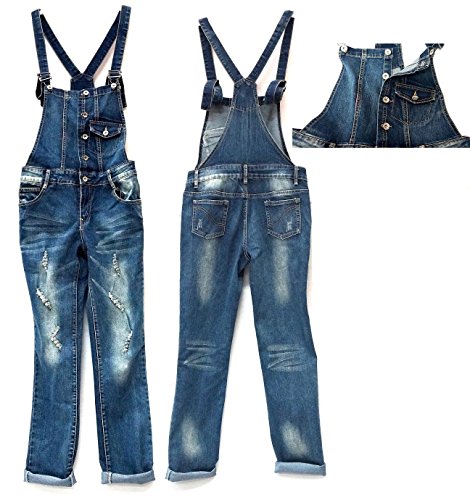 GO-Juniors Romper Blue Denim Jeans Jumpsuit Distressed Overall